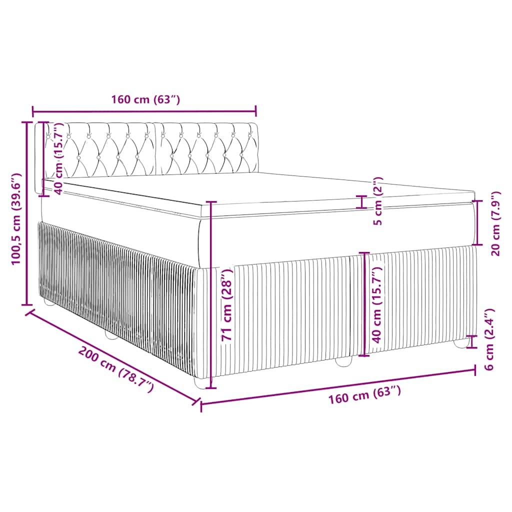 vidaXL Boxspringbett mit Matratze Creme 160x200 cm Stoff
