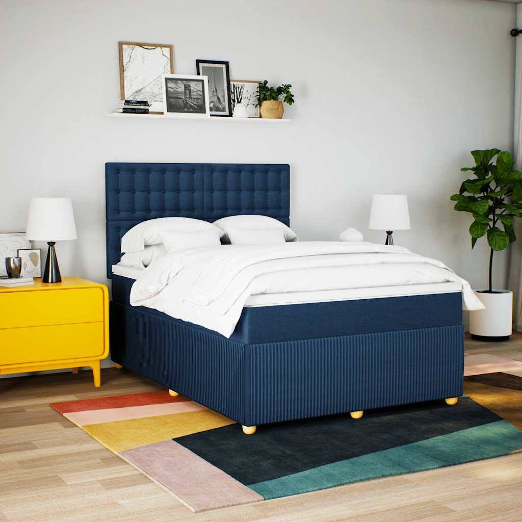 vidaXL Boxspringbett mit Matratze Blau 140x200 cm Stoff
