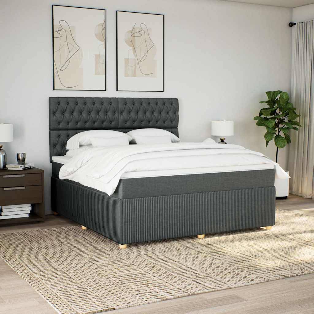 vidaXL Boxspringbett mit Matratze Dunkelgrau 180x200 cm Stoff