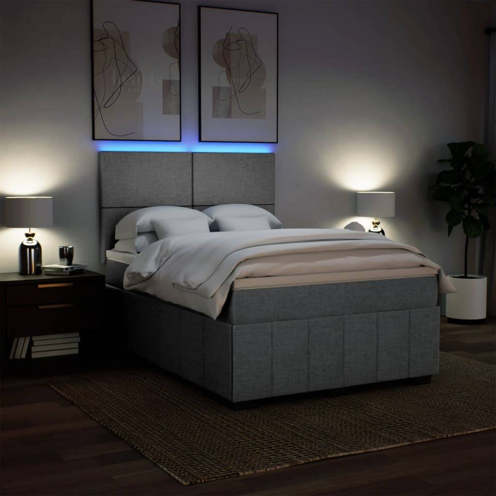 vidaXL Boxspringbett mit Matratze Hellgrau 160x200 cm Stoff