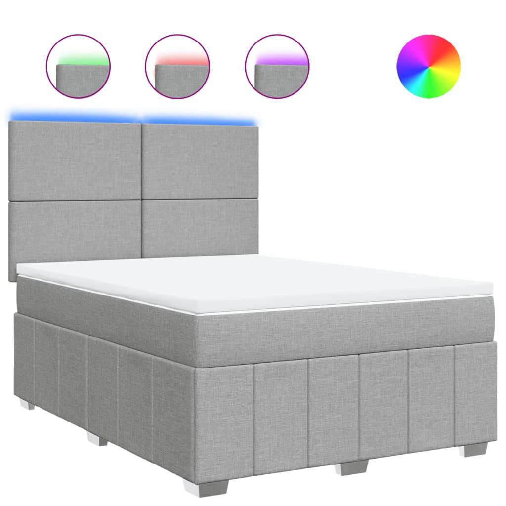 vidaXL Boxspringbett mit Matratze Hellgrau 160x200 cm Stoff