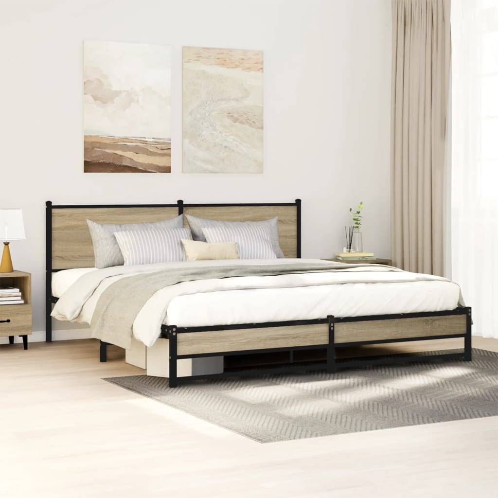 vidaXL Metallbett ohne Matratze Sonoma-Eiche 180x200 cm