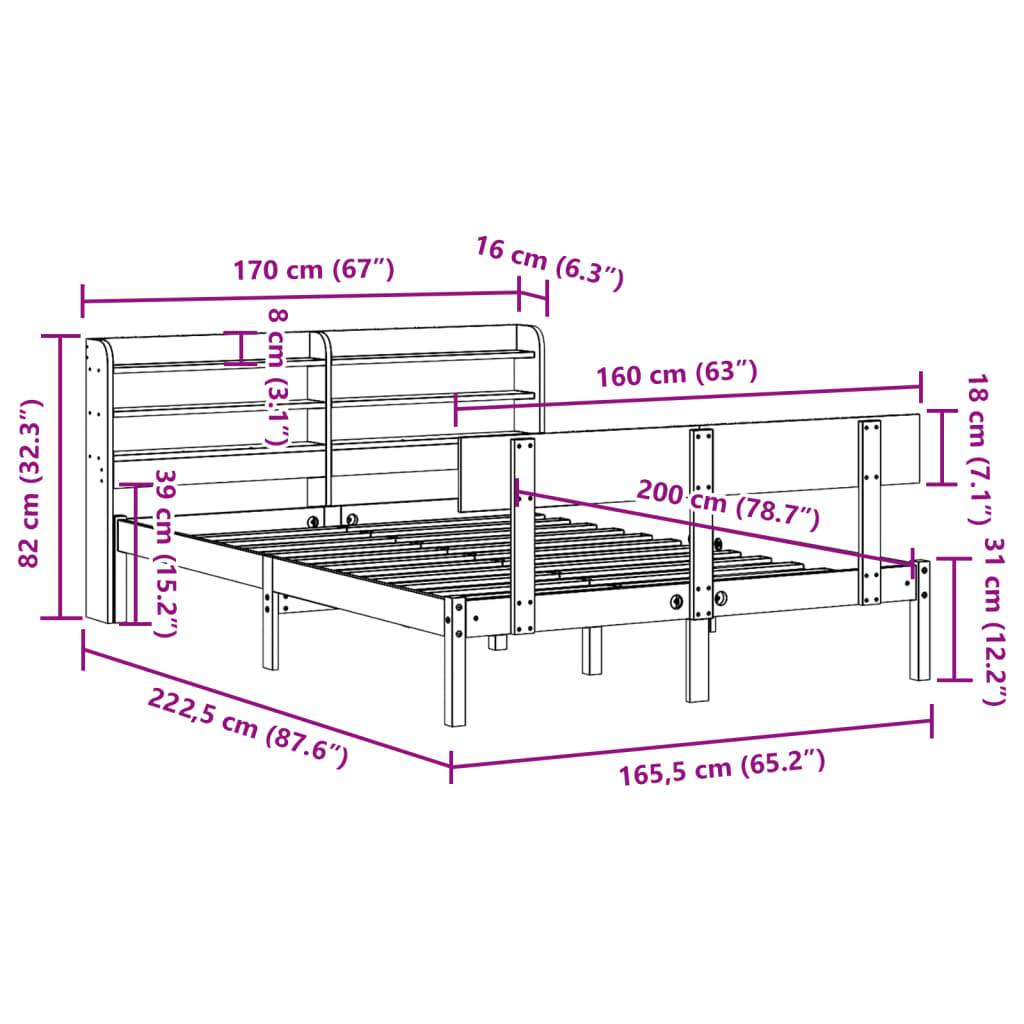 vidaXL Massivholzbett ohne Matratze Weiß 160x200 Kiefernholz
