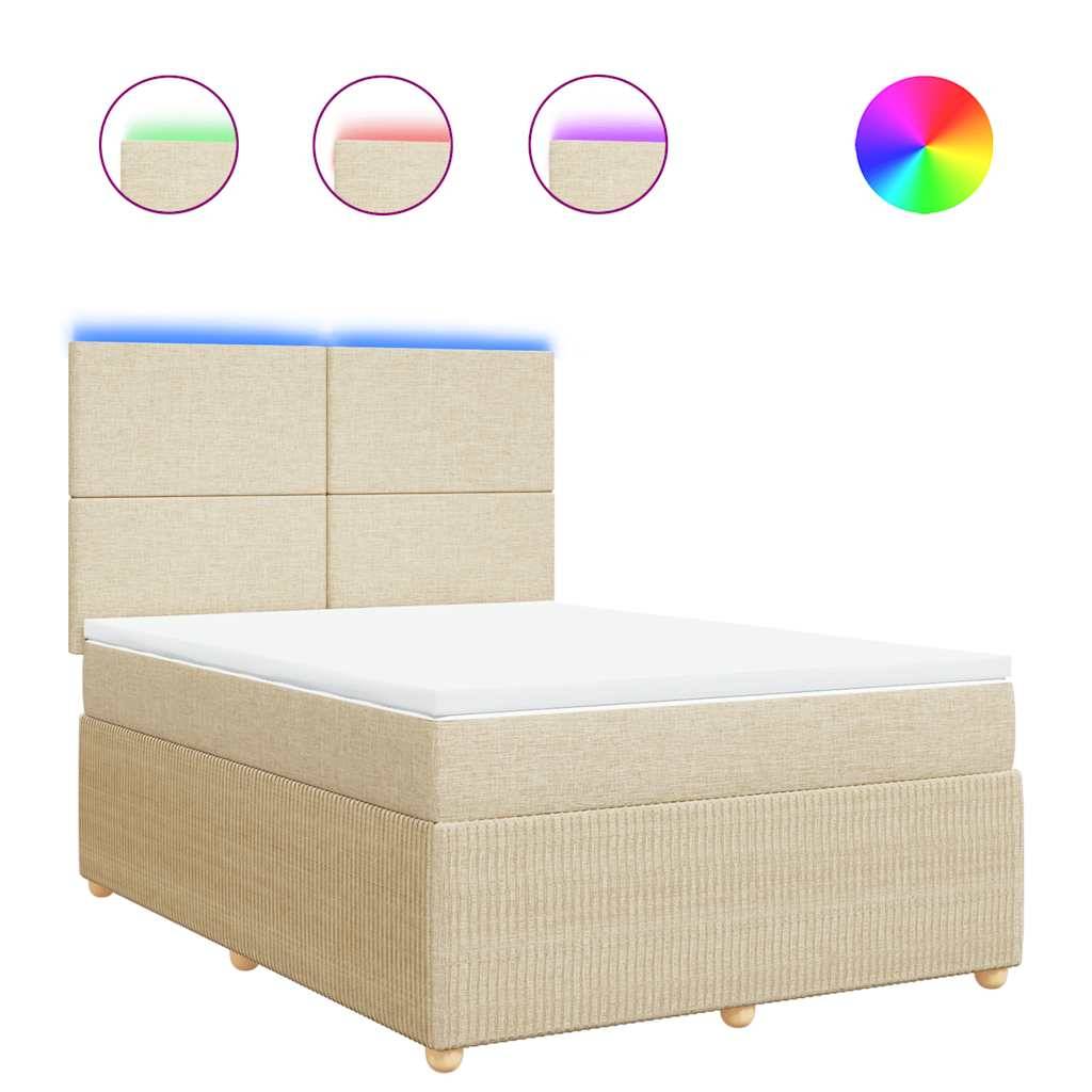 vidaXL Boxspringbett mit Matratze Creme 140x190 cm Stoff