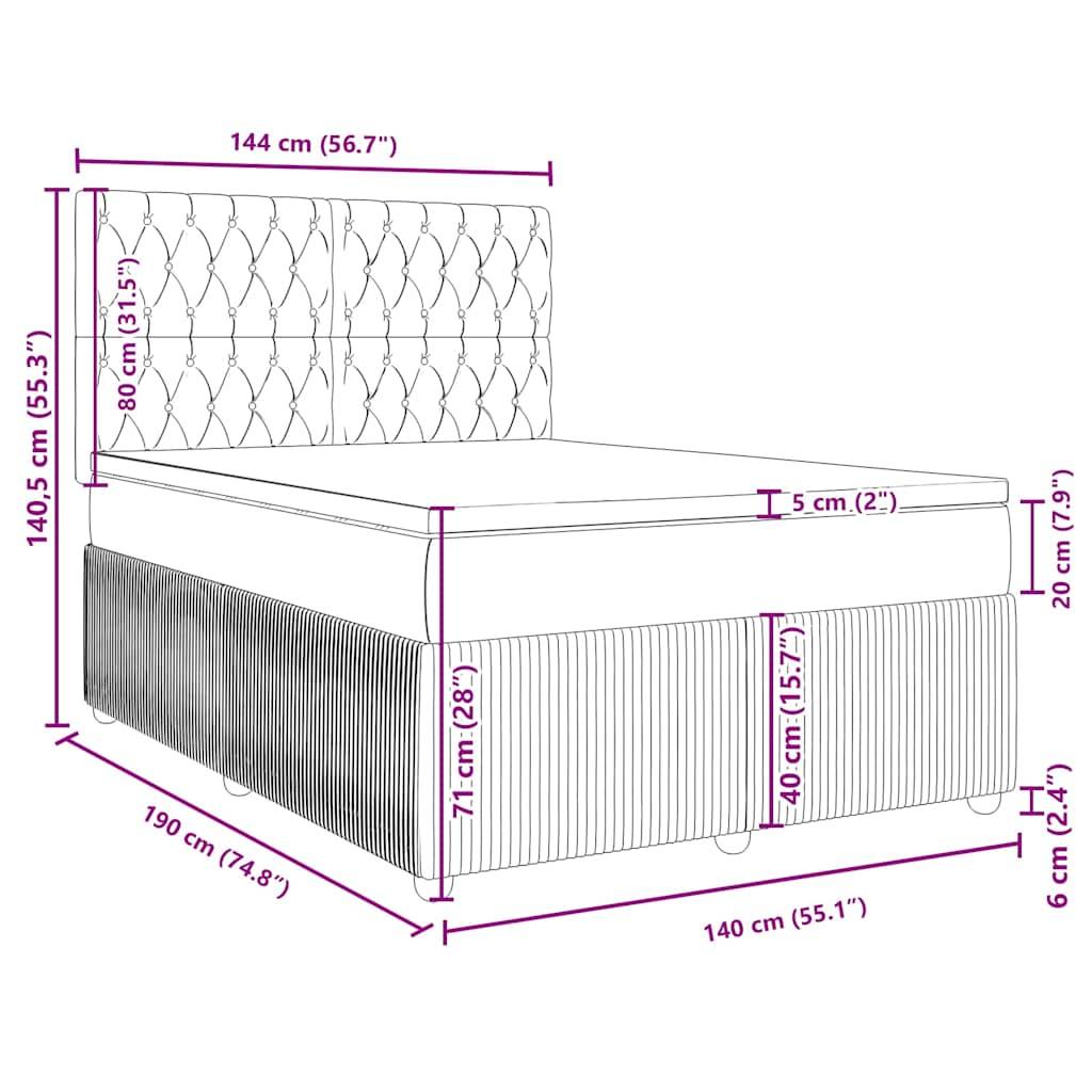 vidaXL Boxspringbett mit Matratze Dunkelblau 140x190 cm Samt
