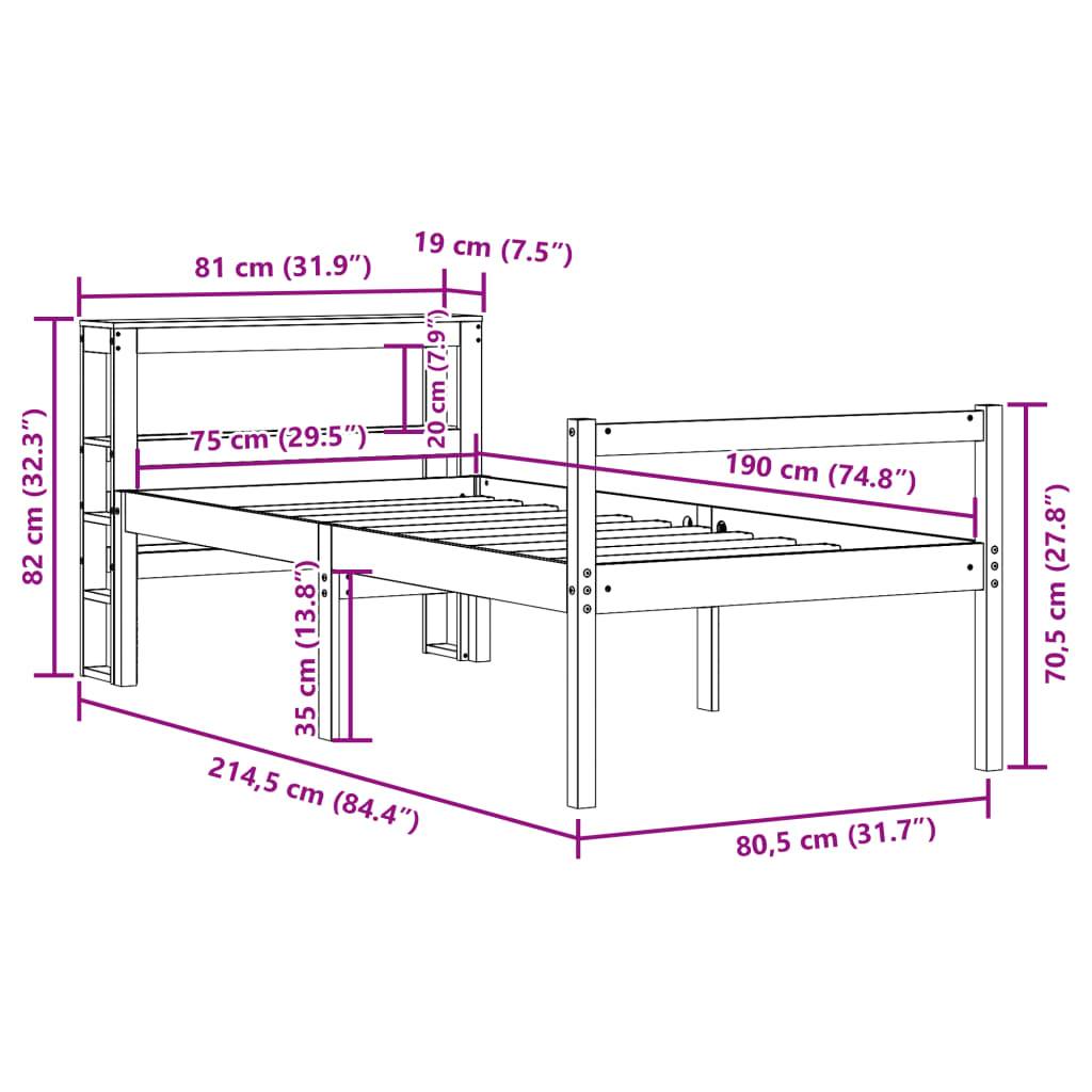 vidaXL Bettgestell mit Kopfteil ohne Matratze Wachsbraun 75x190 cm