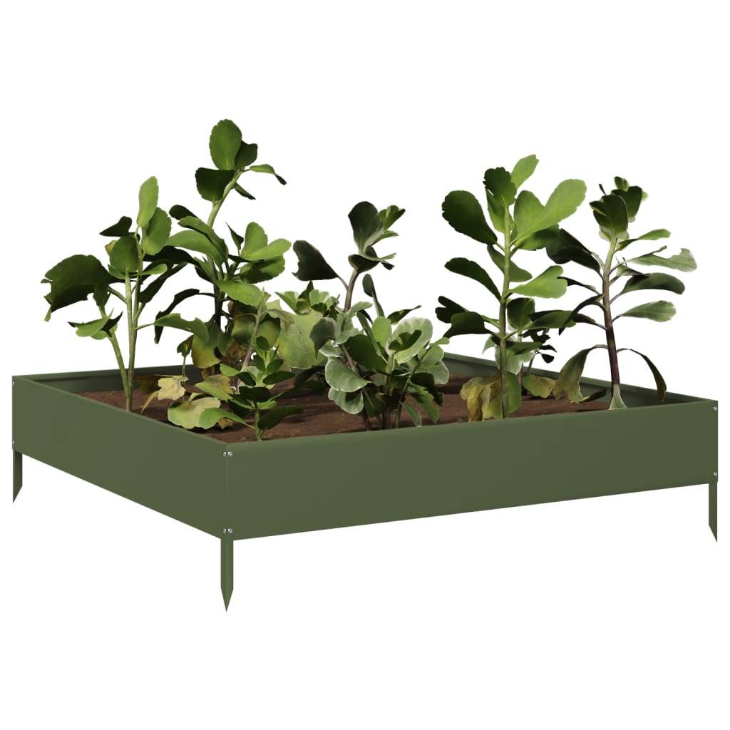 vidaXL Hochbeet Olivgrün 100x100x26 cm Stahl
