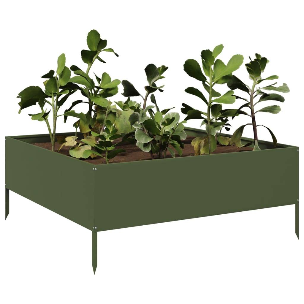 vidaXL Hochbeet Olivgrün 100x100x25 cm Stahl