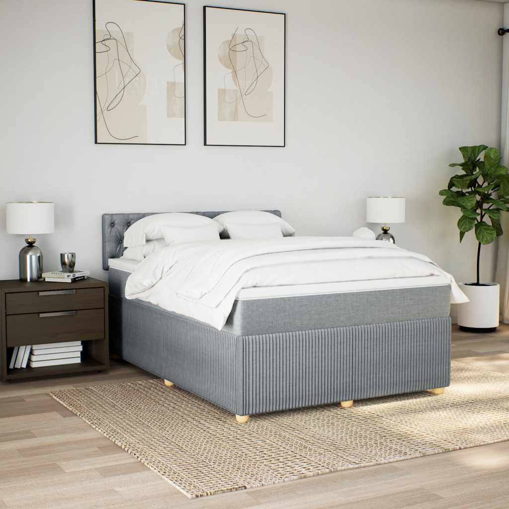 vidaXL Boxspringbett mit Matratze Hellgrau 140x200 cm Stoff