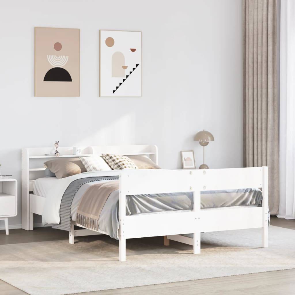 vidaXL Massivholzbett ohne Matratze Weiß 160x200 Kiefernholz