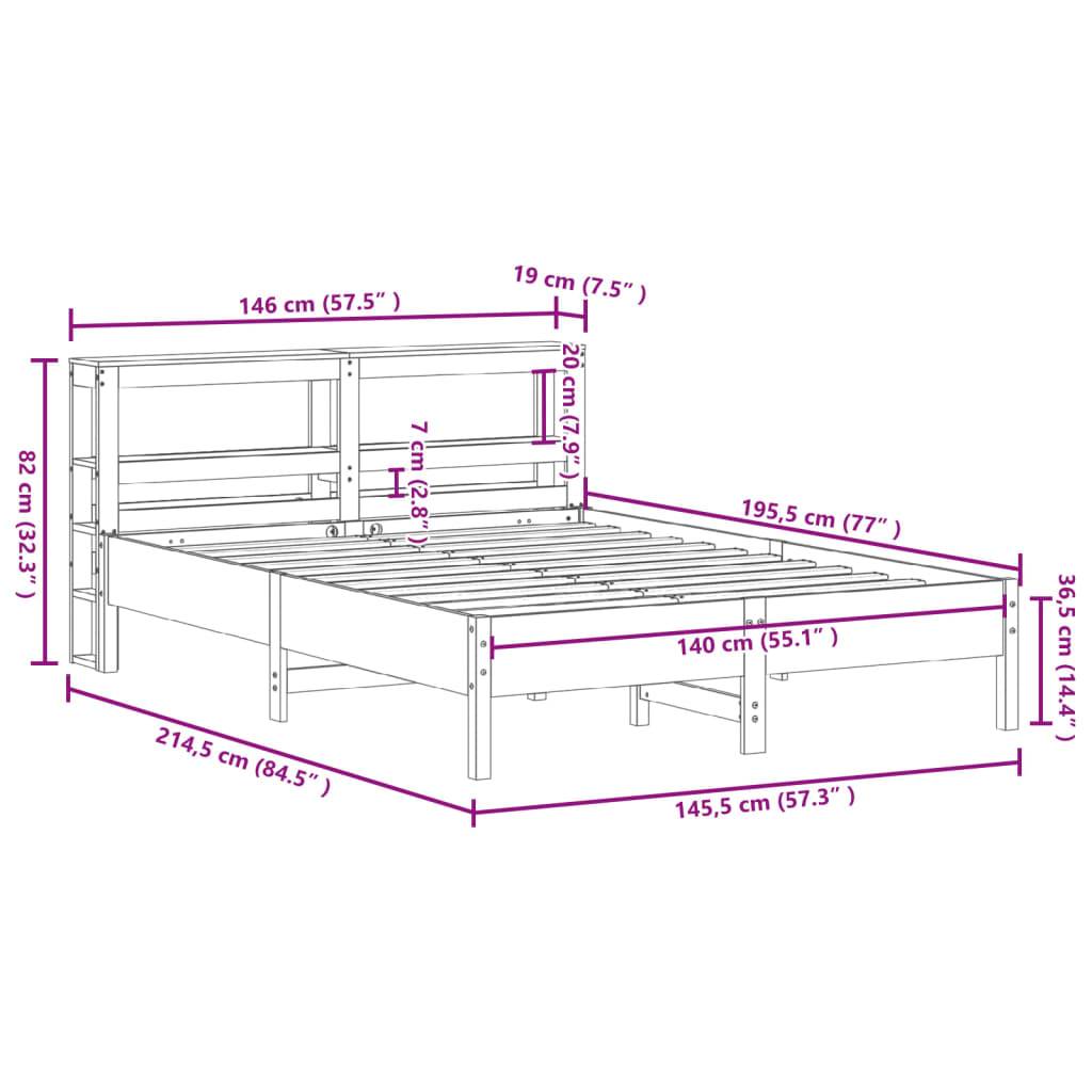 vidaXL Massivholzbett ohne Matratze Wachsbraun 140x190 cm Kiefernholz