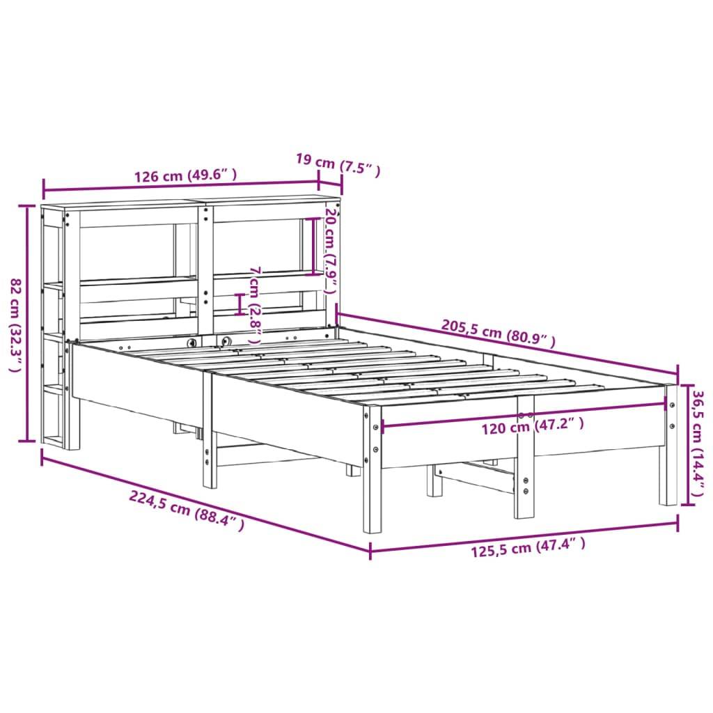 vidaXL Massivholzbett ohne Matratze Wachsbraun 120x200 cm Kiefernholz