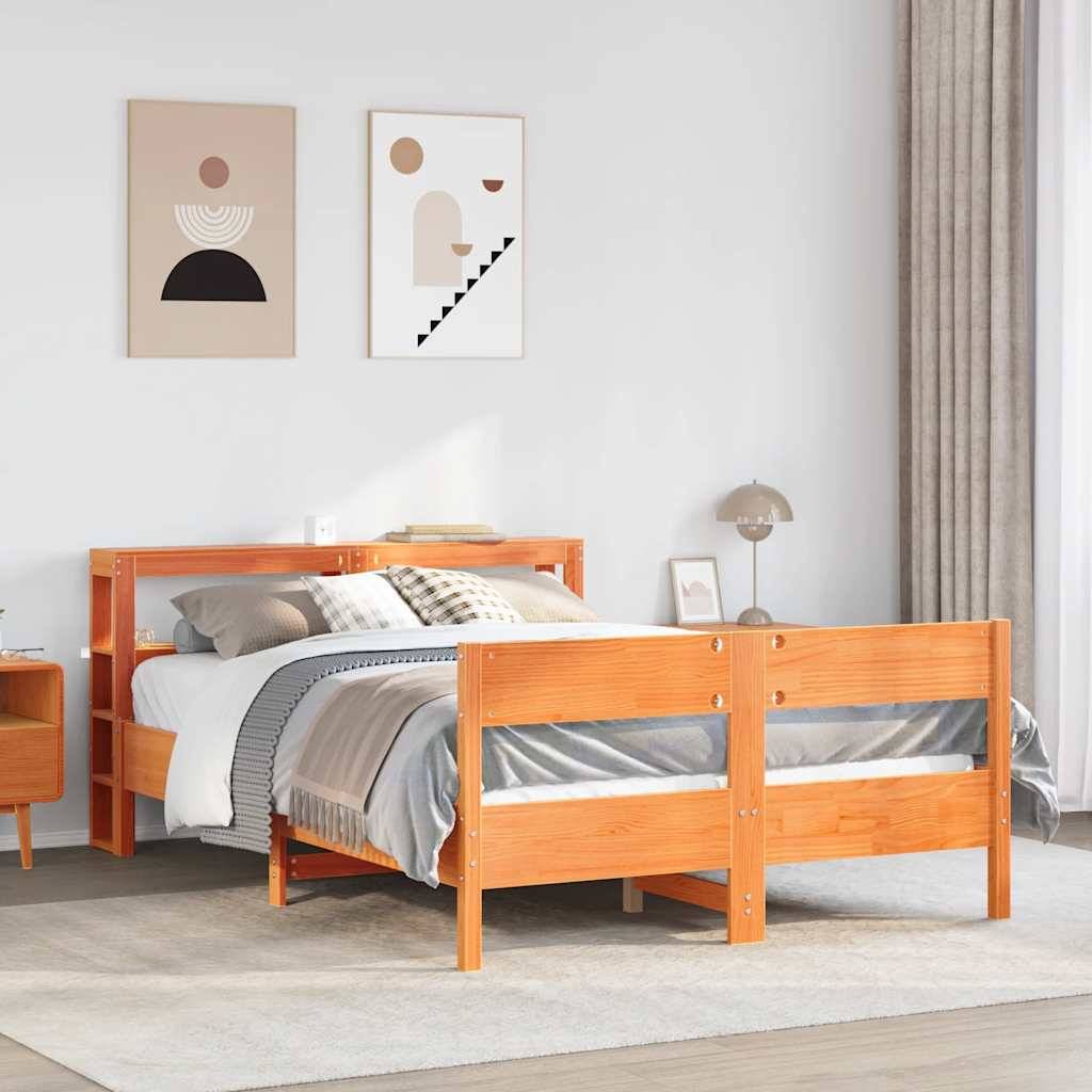 vidaXL Massivholzbett ohne Matratze Wachsbraun 140x190 cm Kiefernholz