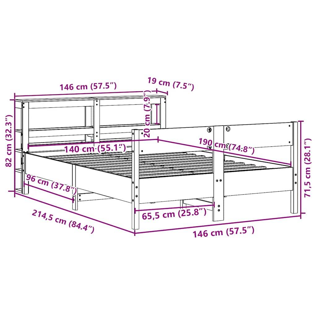 vidaXL Massivholzbett ohne Matratze Wachsbraun 140x190 cm Kiefernholz