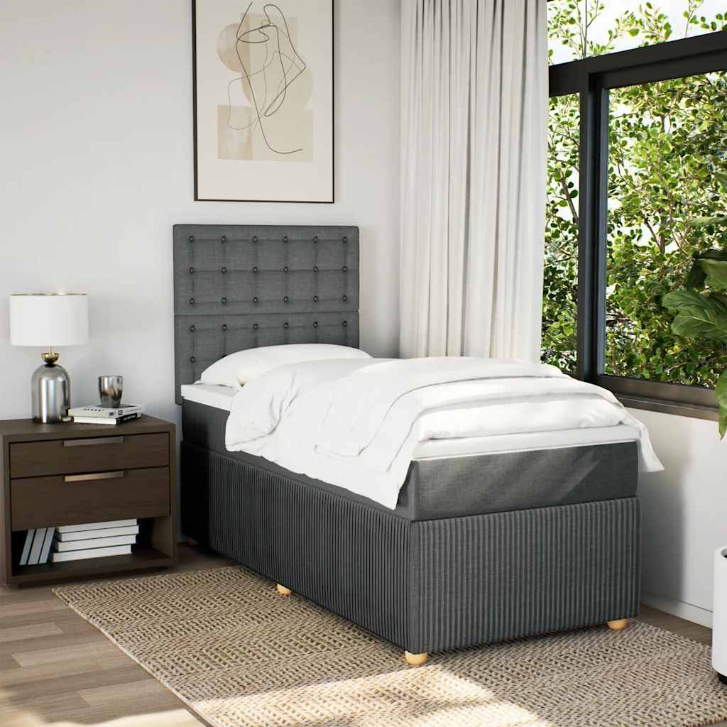 vidaXL Boxspringbett mit Matratze Dunkelgrau 80x200 cm Stoff