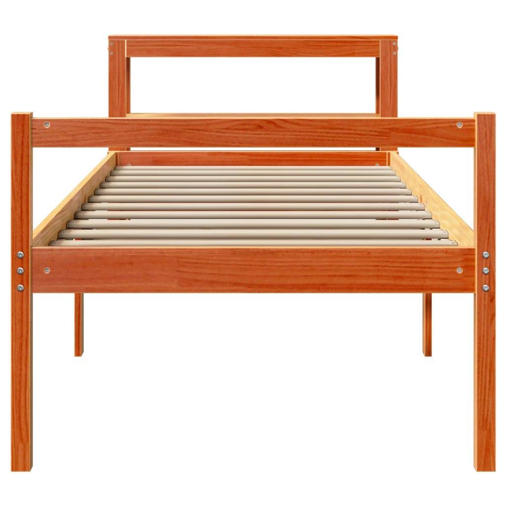vidaXL Bettgestell mit Kopfteil ohne Matratze Wachsbraun 75x190 cm