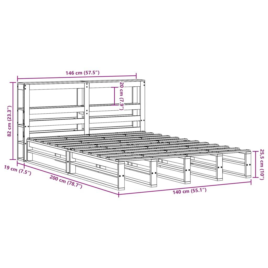 vidaXL Massivholzbett ohne Matratze 140x200 cm Kiefernholz