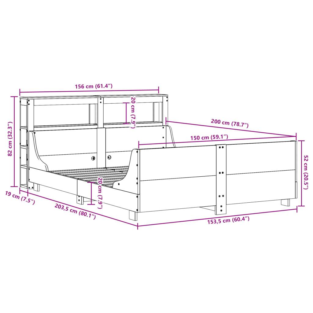 vidaXL Massivholzbett ohne Matratze Wachsbraun 150x200 cm Kiefernholz