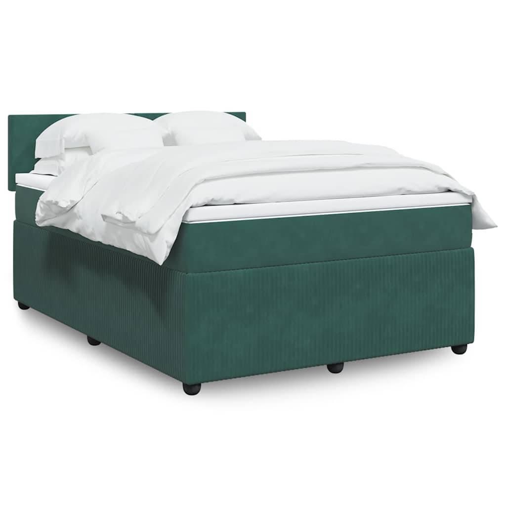 vidaXL Boxspringbett mit Matratze Dunkelgrün 140x200 cm Samt
