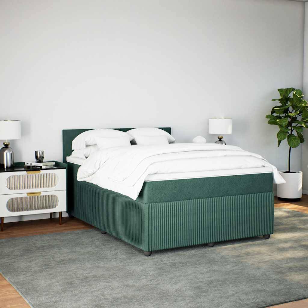 vidaXL Boxspringbett mit Matratze Dunkelgrün 140x200 cm Samt