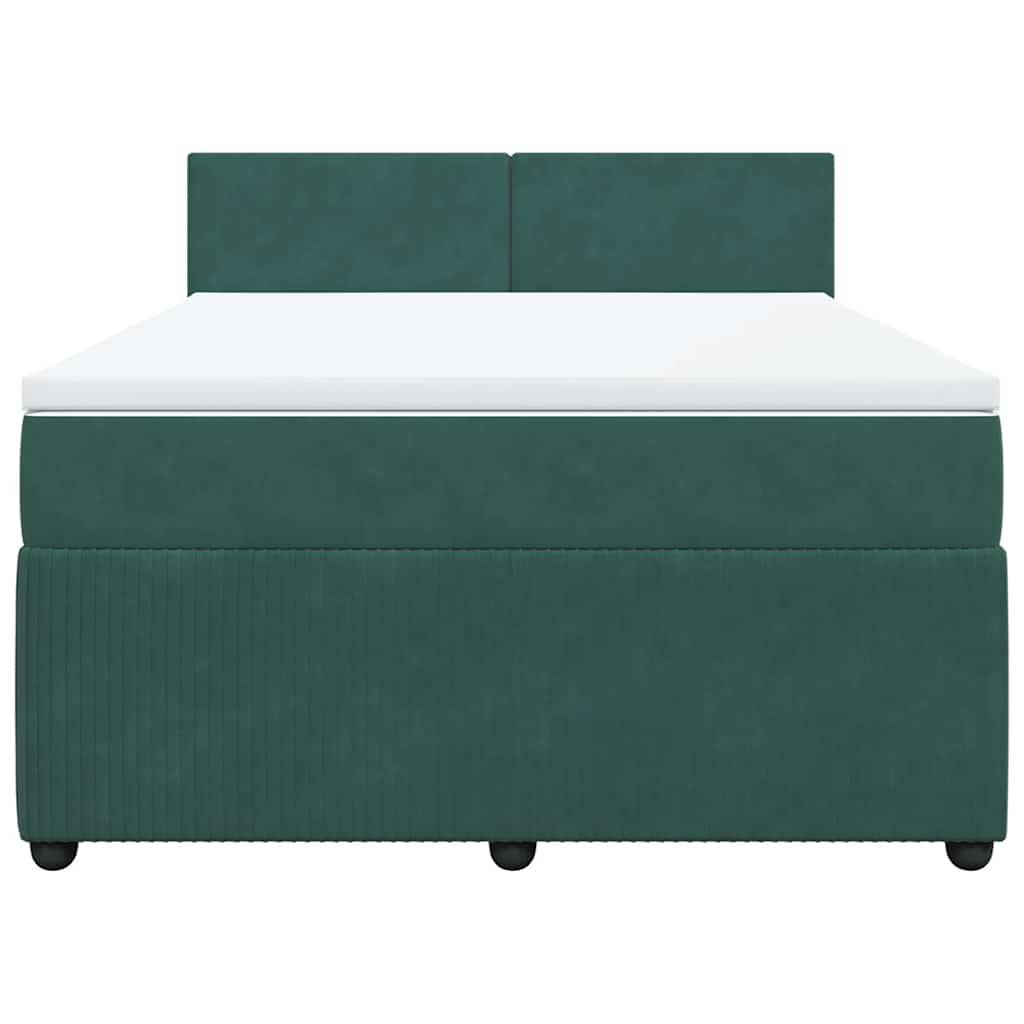 vidaXL Boxspringbett mit Matratze Dunkelgrün 140x200 cm Samt