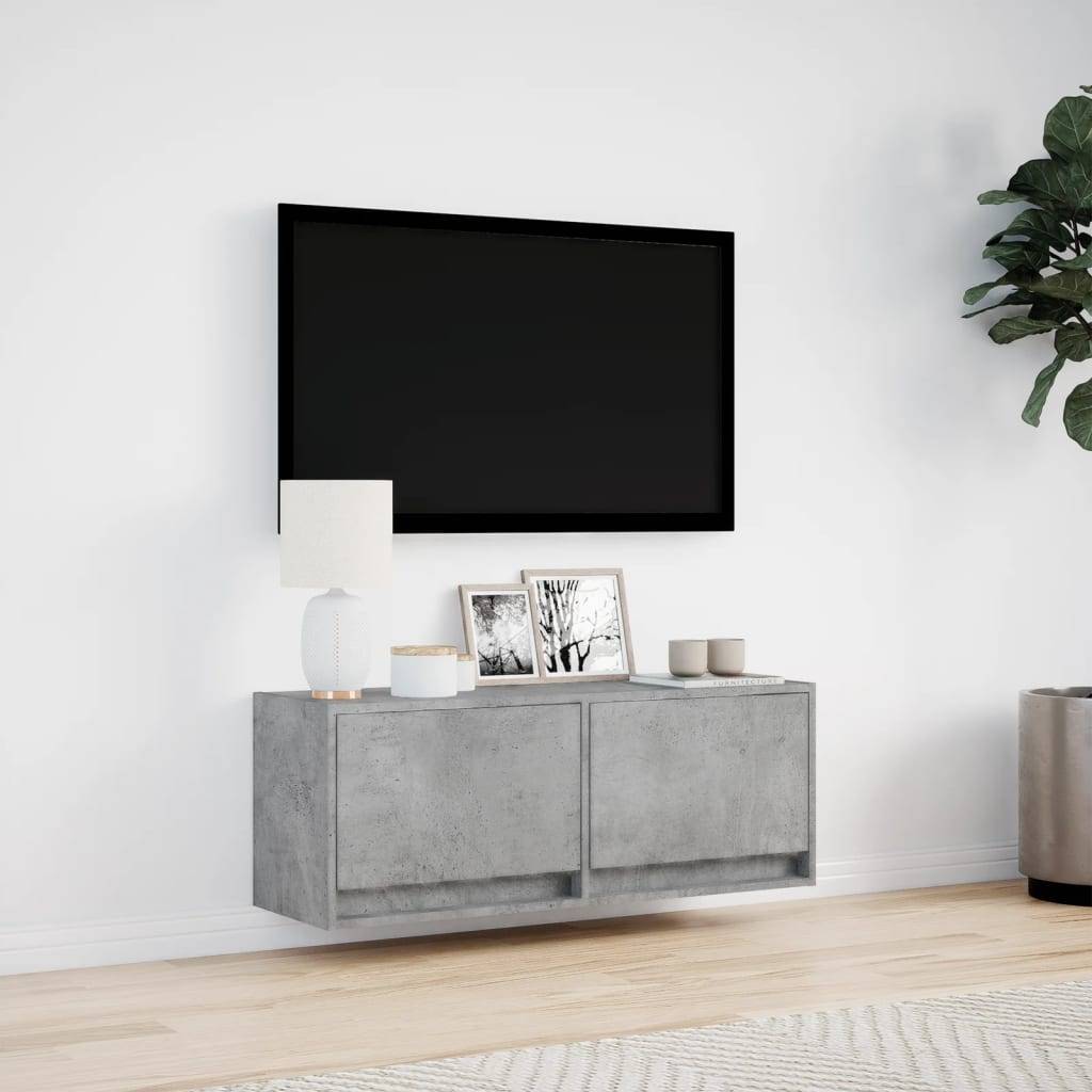 vidaXL TV-Wandschrank mit LED-Beleuchtung Betongrau 100x31x35 cm