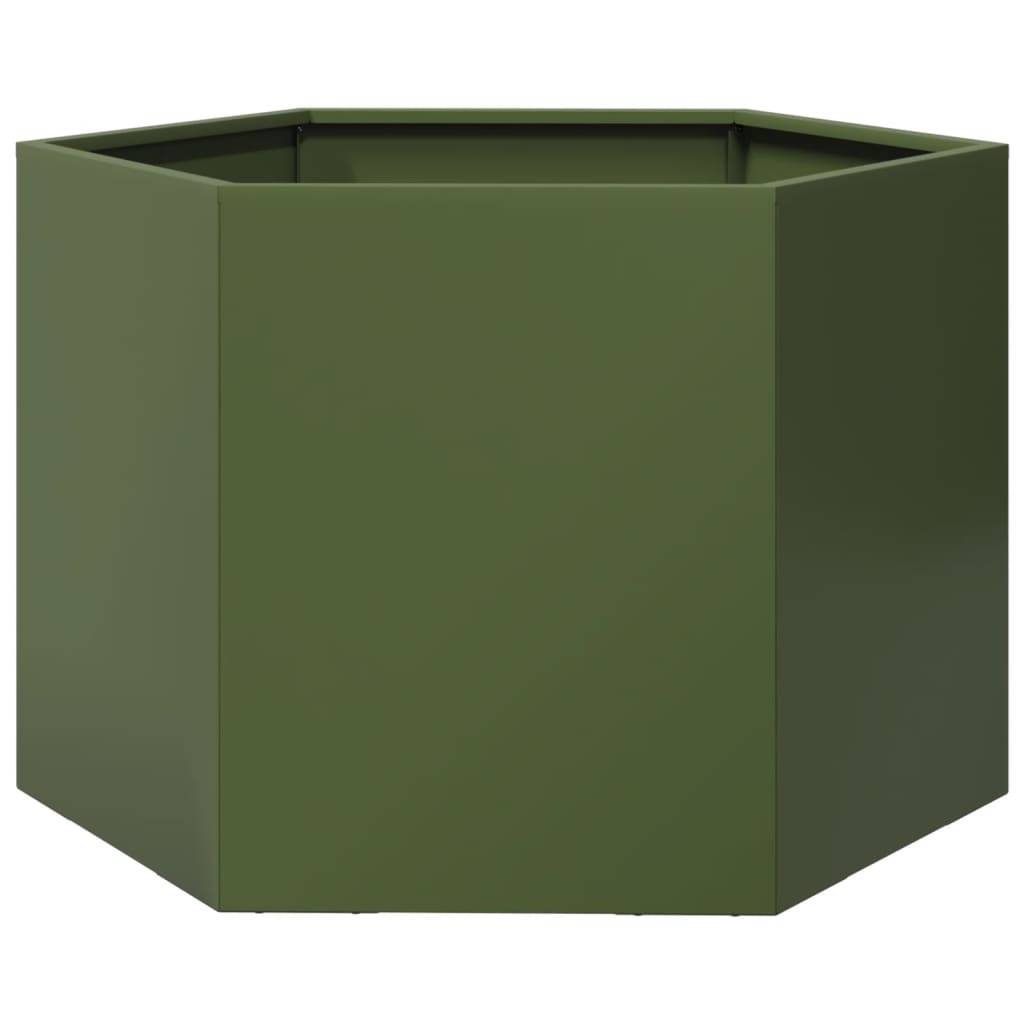 vidaXL Pflanzkübel Olivgrün Sechseckig 69x60x45 Stahl