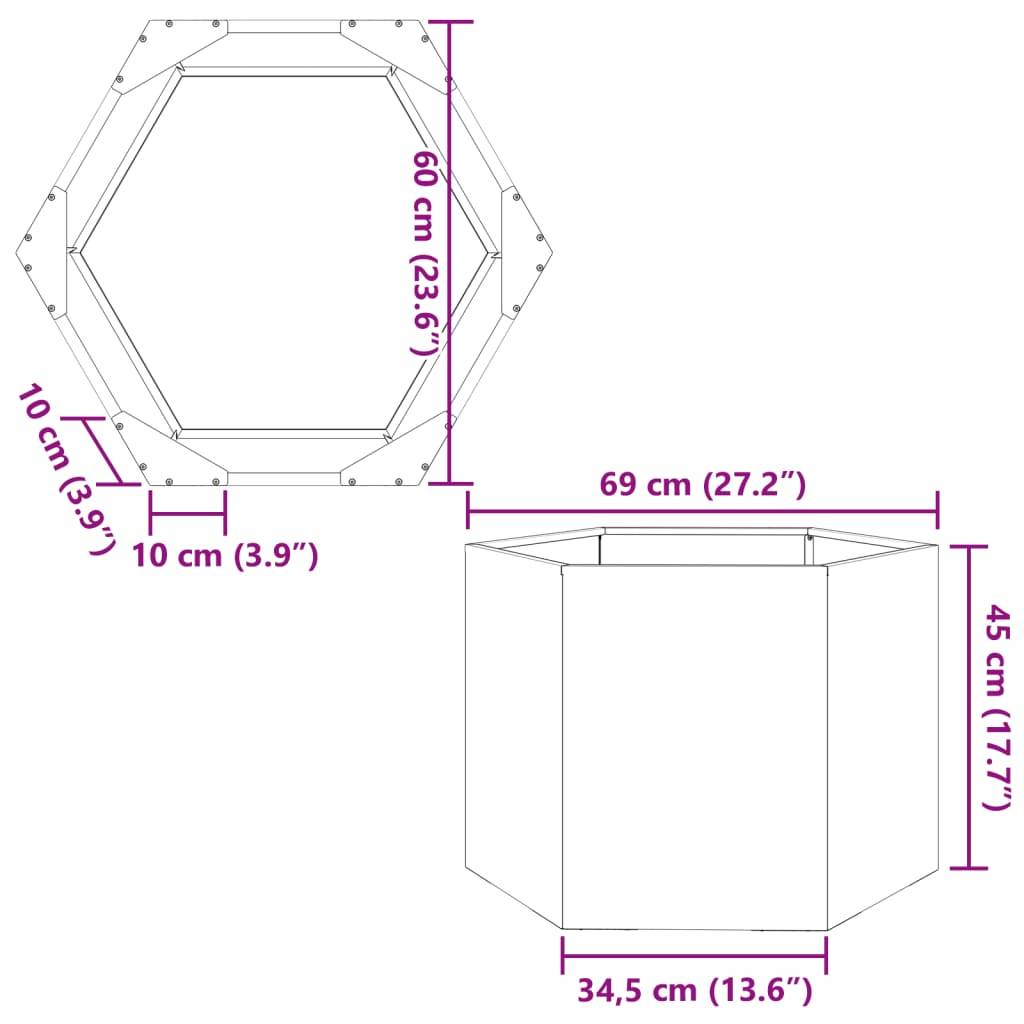 vidaXL Pflanzkübel Olivgrün Sechseckig 69x60x45 Stahl
