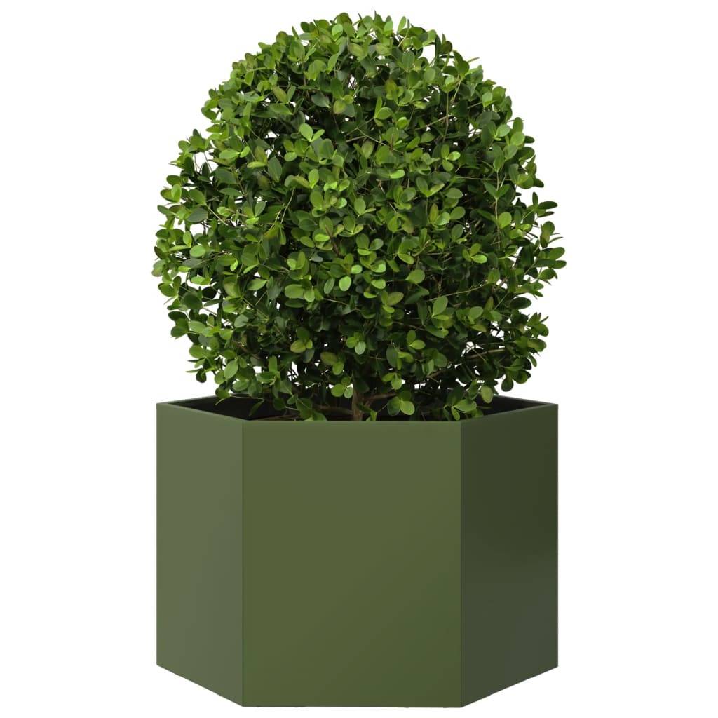 vidaXL Pflanzkübel Olivgrün Sechseckig 69x60x45 Stahl