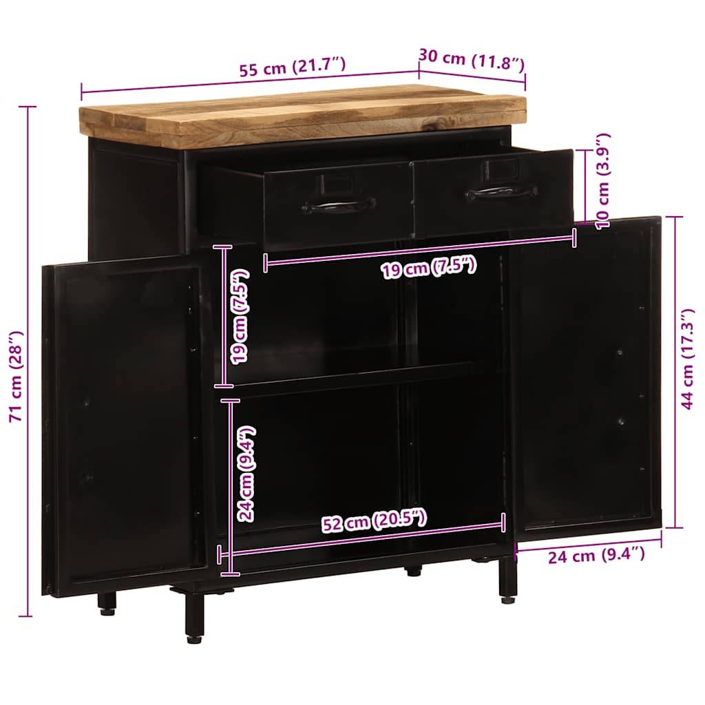vidaXL Sideboard 55x30x71 cm Massivholz Mango