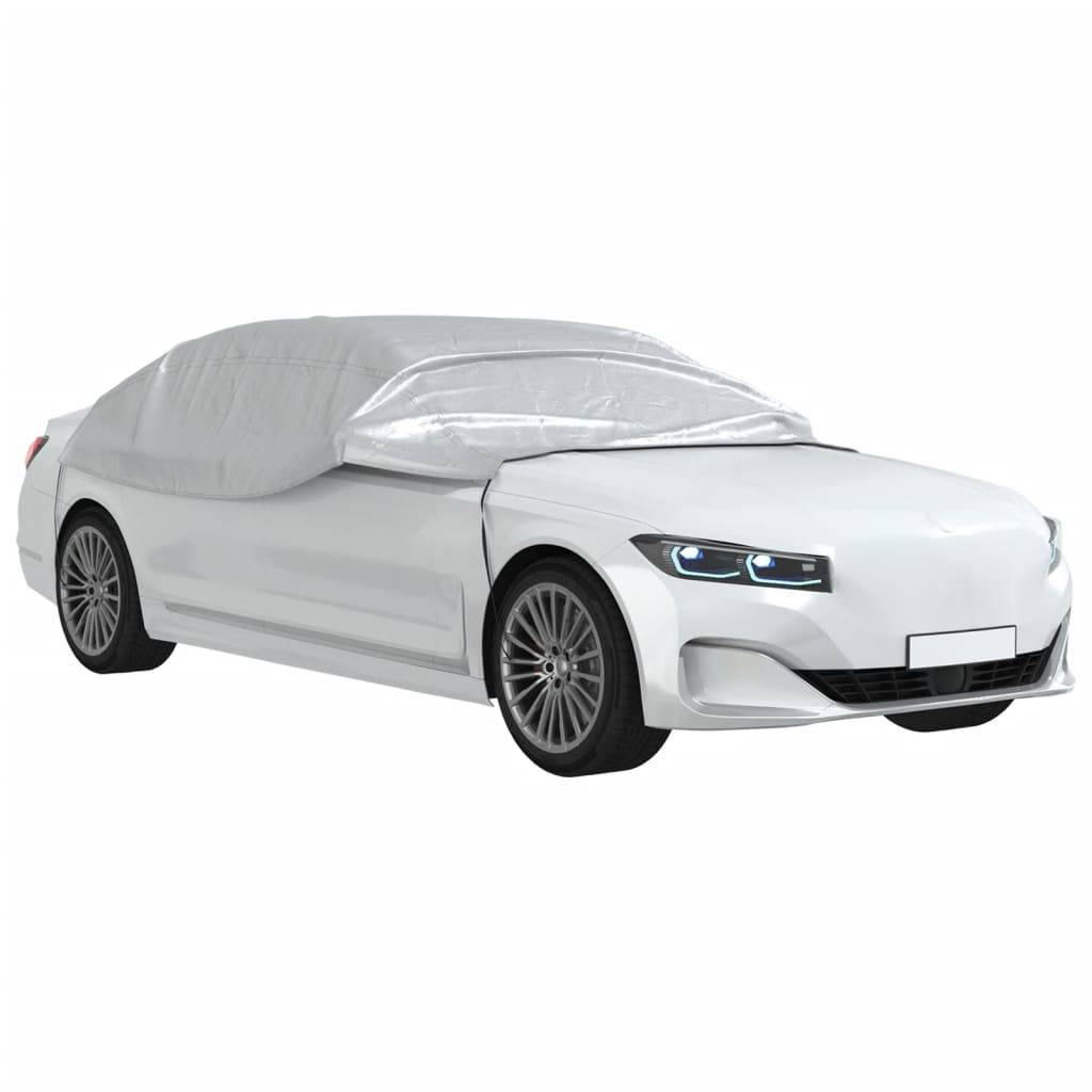 vidaXL Autoabdeckung Halbgarage mit Haken Silbern L PEVA