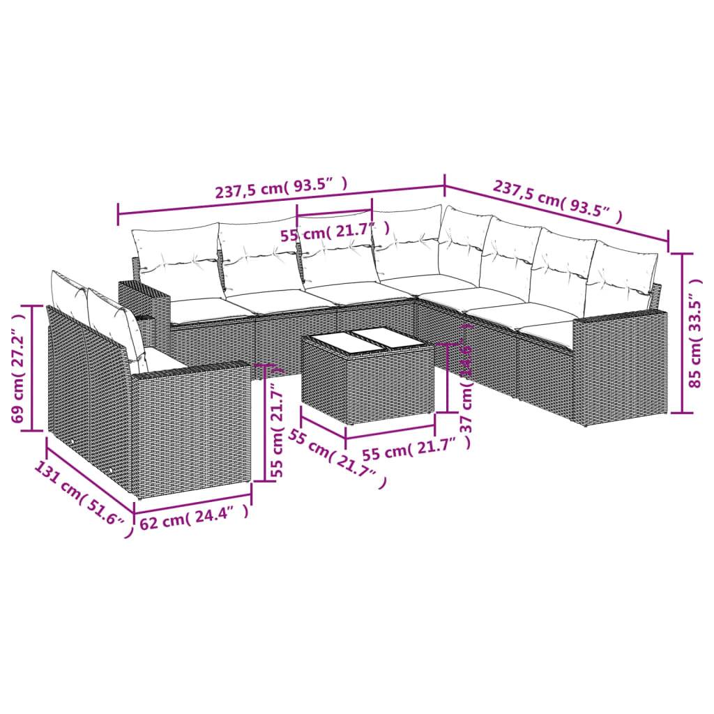 vidaXL 10-tlg. Garten-Sofagarnitur mit Kissen Braun Poly Rattan