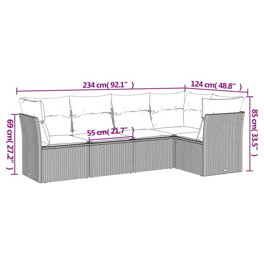 vidaXL 5-tlg. Garten-Sofagarnitur mit Kissen Hellgrau Poly Rattan