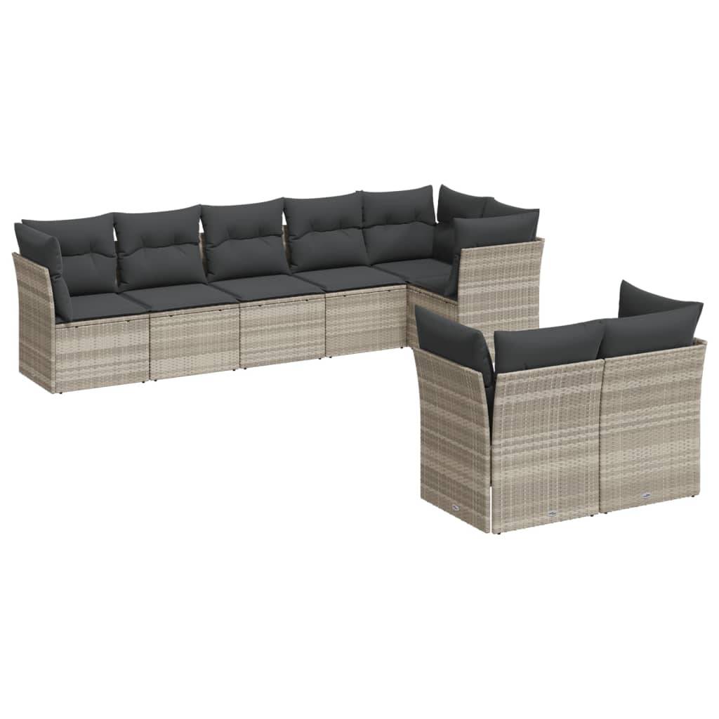 vidaXL 8-tlg. Garten-Sofagarnitur mit Kissen Hellgrau Poly Rattan