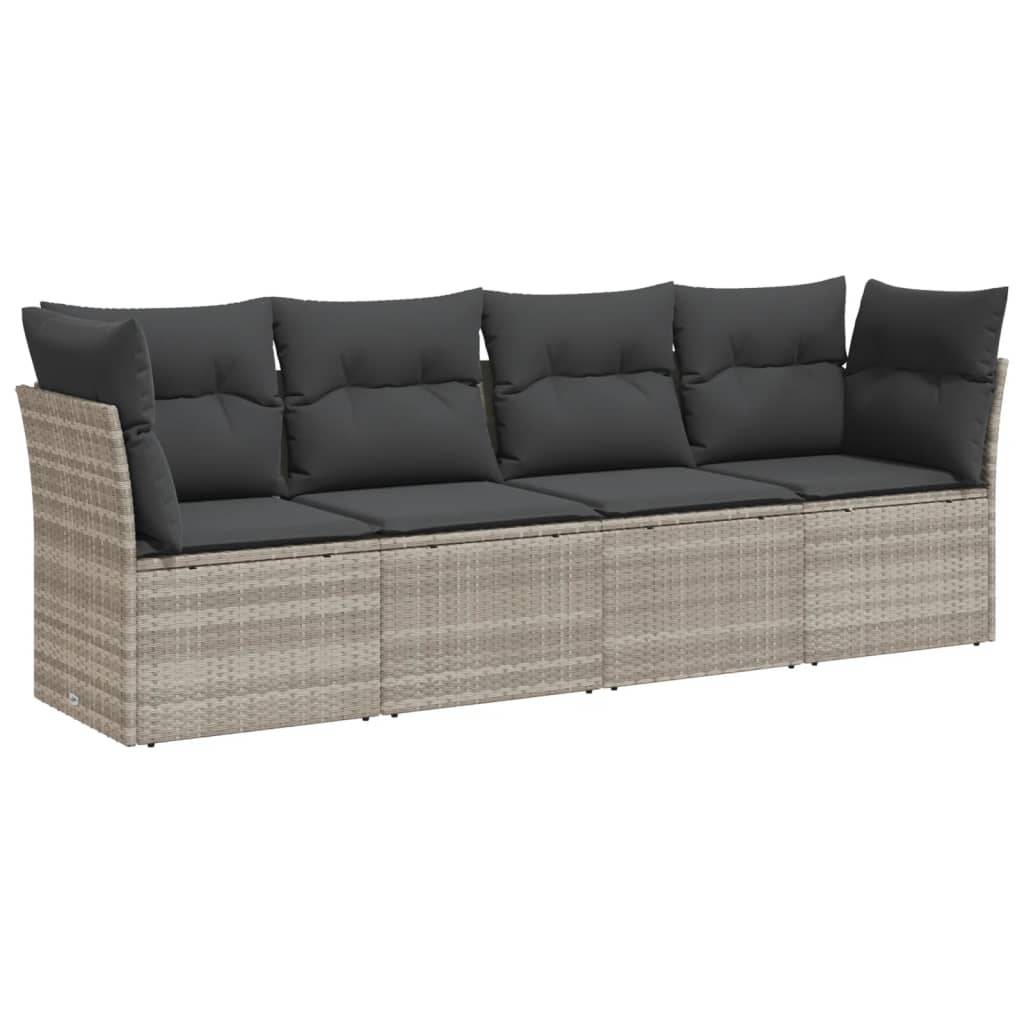 vidaXL 4-tlg. Garten-Sofagarnitur mit Kissen Hellgrau Poly Rattan