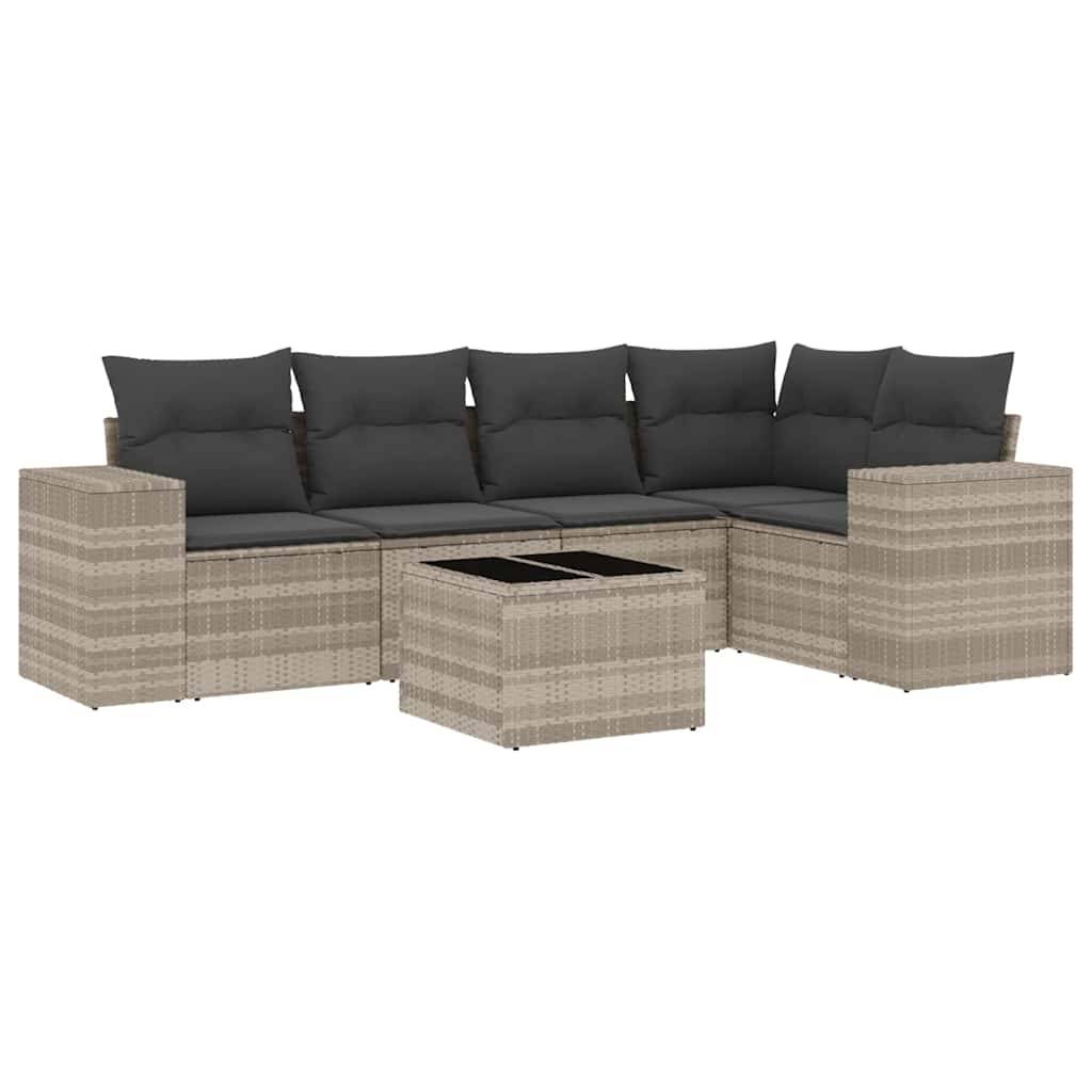 vidaXL 6-tlg. Garten-Sofagarnitur mit Kissen Hellgrau Poly Rattan
