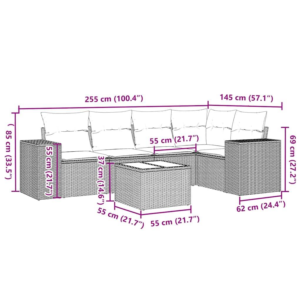 vidaXL 6-tlg. Garten-Sofagarnitur mit Kissen Hellgrau Poly Rattan