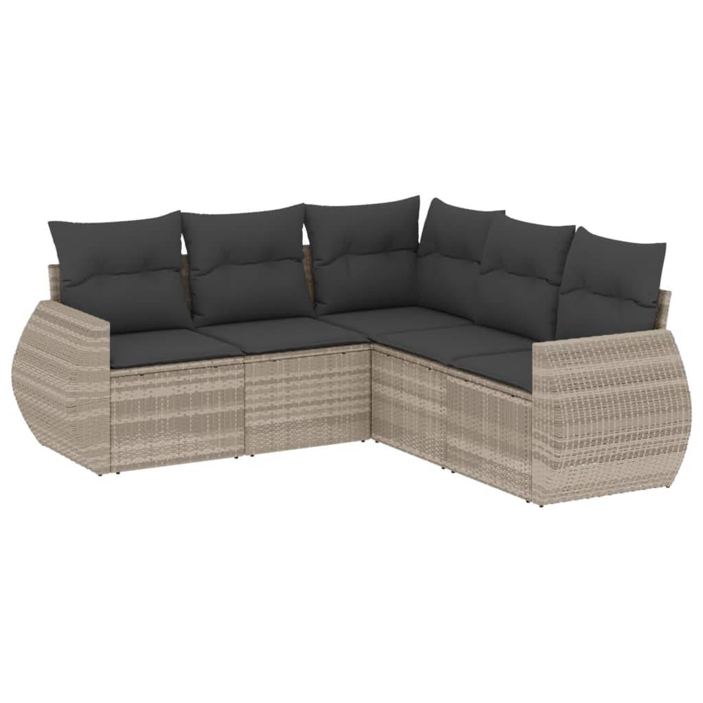 vidaXL 5-tlg. Garten-Sofagarnitur mit Kissen Hellgrau Poly Rattan