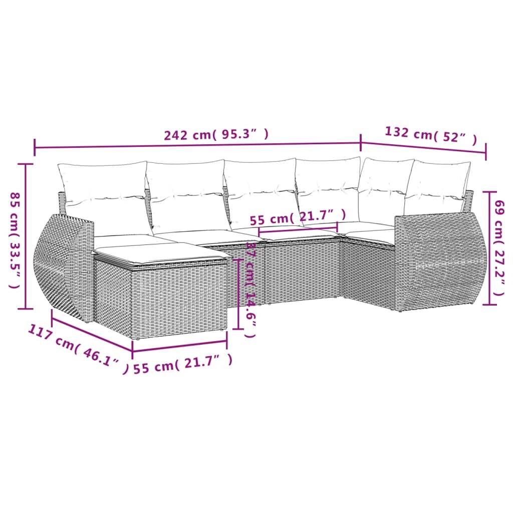 vidaXL 6-tlg. Garten-Sofagarnitur mit Kissen Grau Poly Rattan