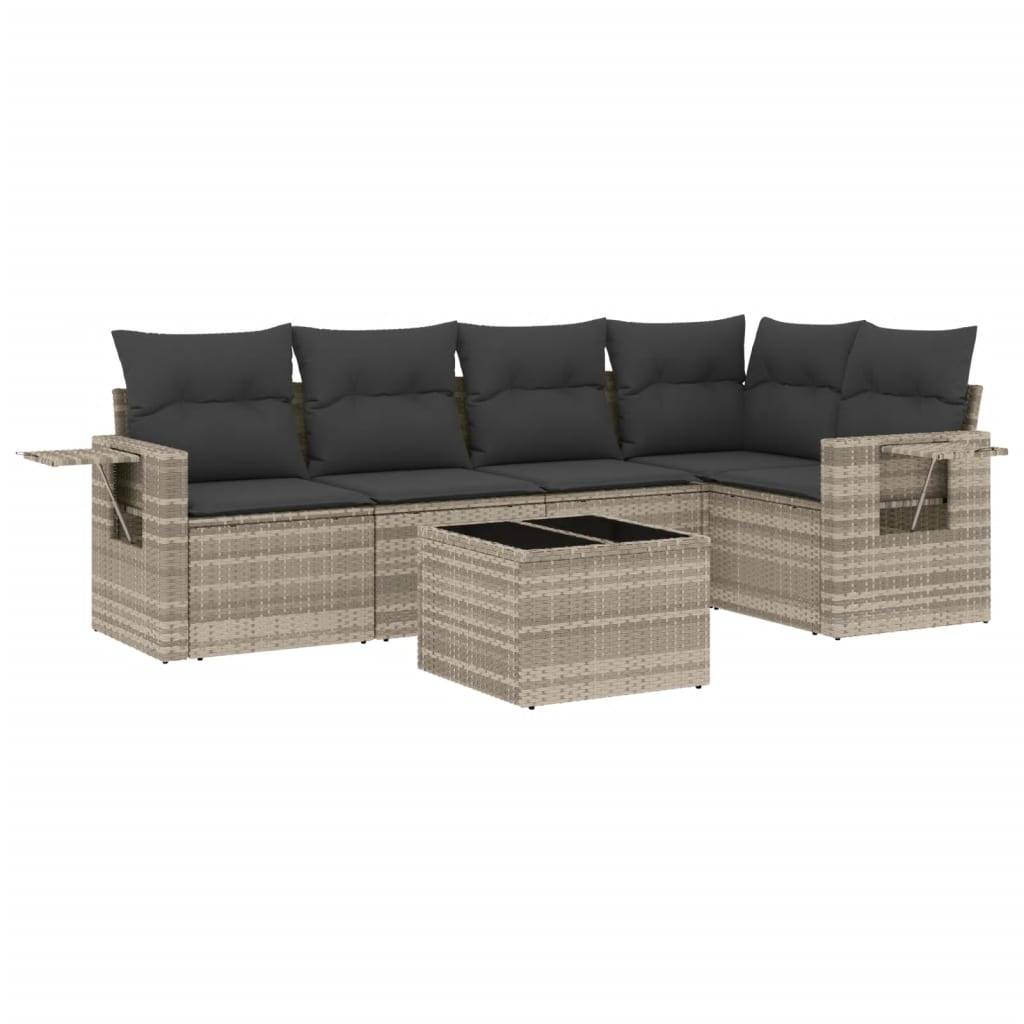 vidaXL 6-tlg. Garten-Sofagarnitur mit Kissen Hellgrau Poly Rattan