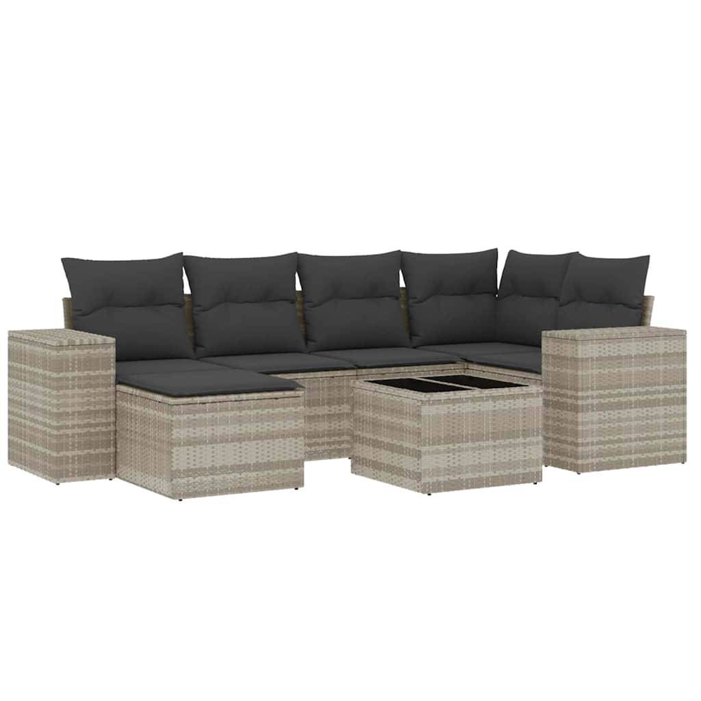 vidaXL 7-tlg. Garten-Sofagarnitur mit Kissen Hellgrau Poly Rattan