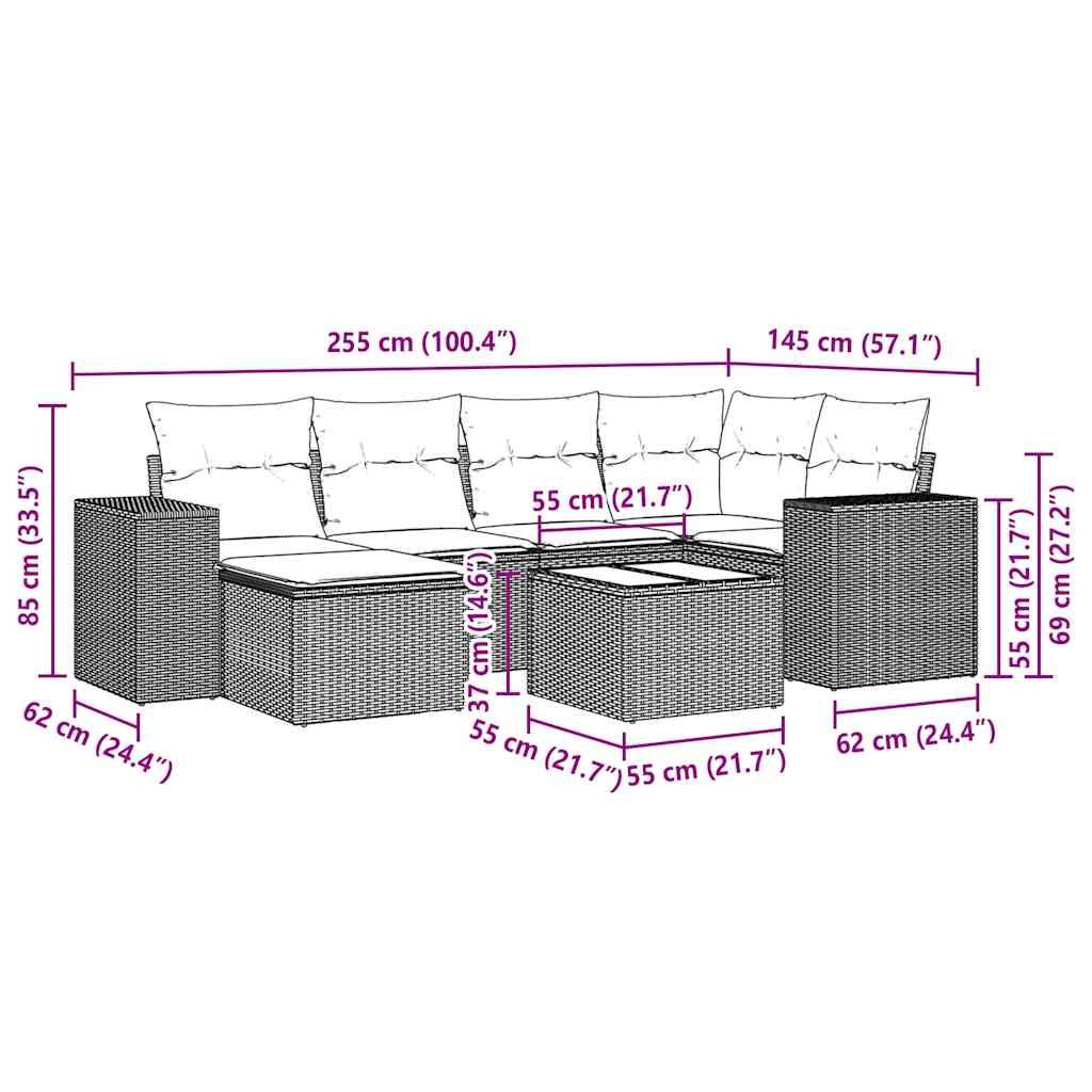 vidaXL 7-tlg. Garten-Sofagarnitur mit Kissen Hellgrau Poly Rattan