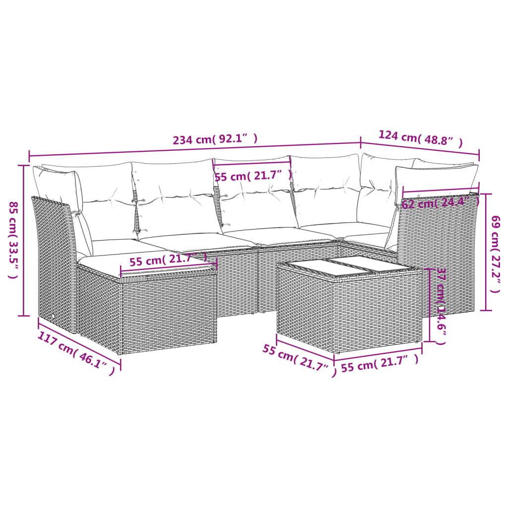 vidaXL 7-tlg. Garten-Sofagarnitur mit Kissen Hellgrau Poly Rattan