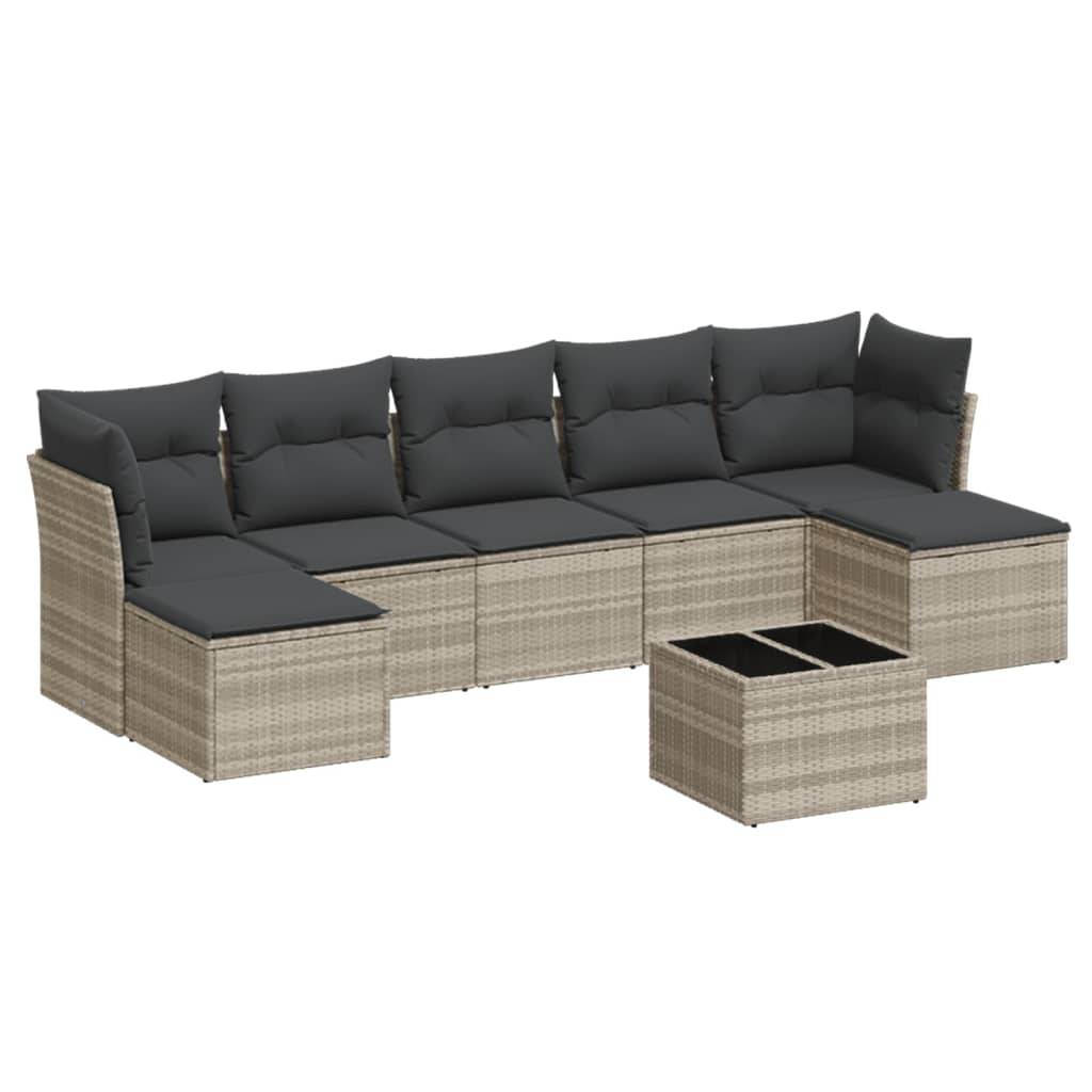 vidaXL 8-tlg. Garten-Sofagarnitur mit Kissen Hellgrau Poly Rattan