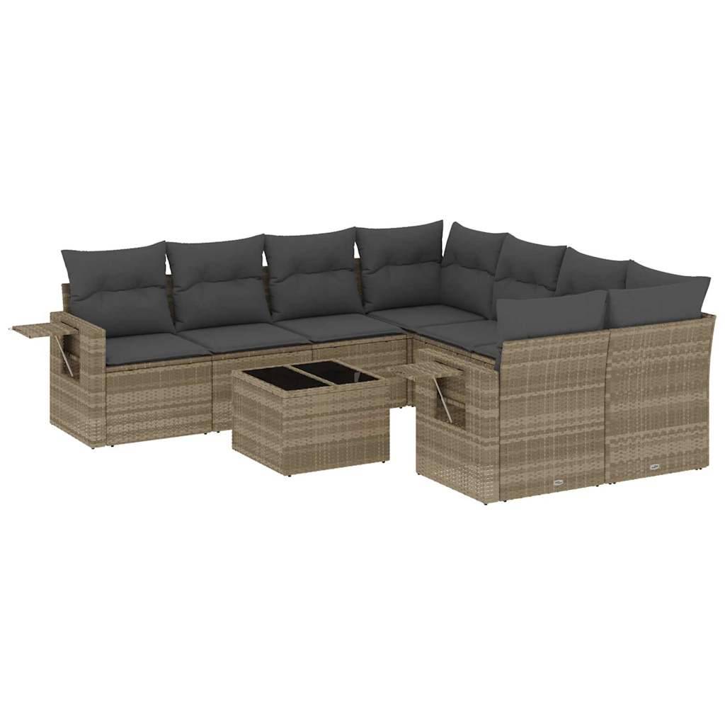 vidaXL 9-tlg. Garten-Sofagarnitur mit Kissen Hellgrau Poly Rattan