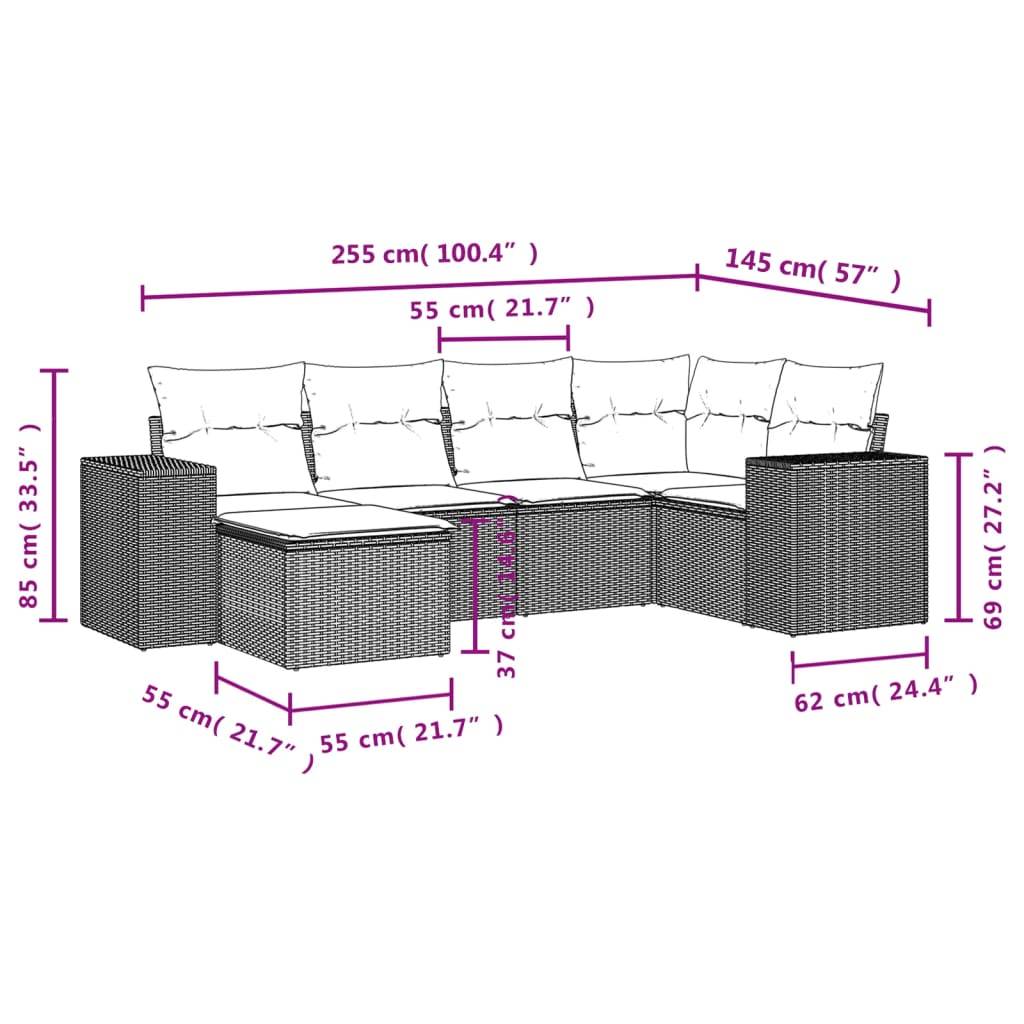 vidaXL 6-tlg. Garten-Sofagarnitur mit Kissen Hellgrau Poly Rattan