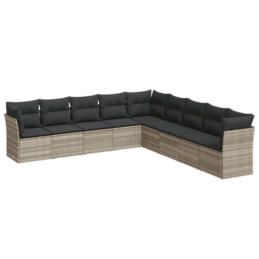 vidaXL 9-tlg. Garten-Sofagarnitur mit Kissen Hellgrau Poly Rattan