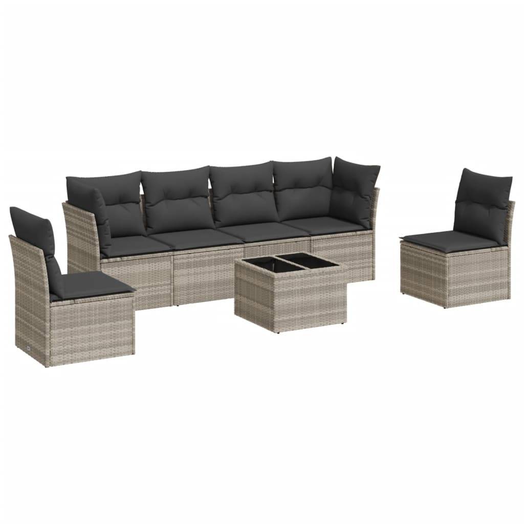 vidaXL 7-tlg. Garten-Sofagarnitur mit Kissen Hellgrau Poly Rattan