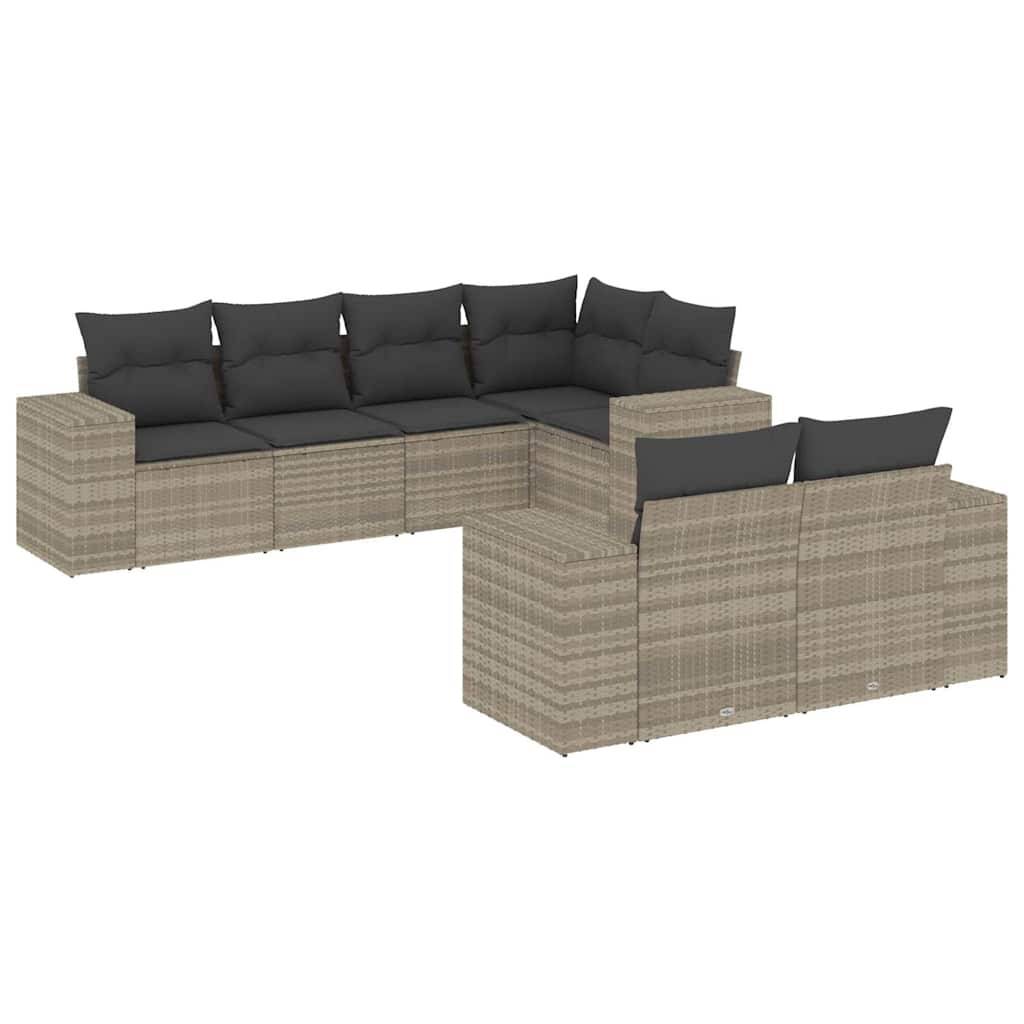vidaXL 7-tlg. Garten-Sofagarnitur mit Kissen Hellgrau Poly Rattan
