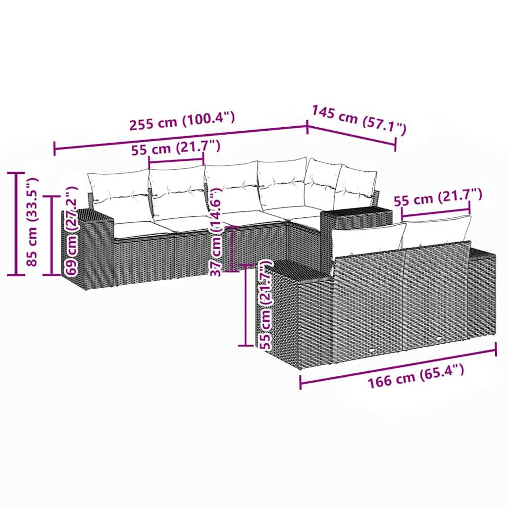 vidaXL 7-teiliges Gartensofa-Set mit Kissen, braun, Polyrattan